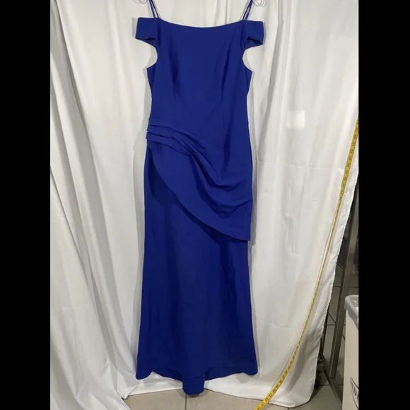 NEW ELIZA J [SZ 12 ] Draped Off‎ The Shoulder Gown In Cobalt - Picture 3 of 12